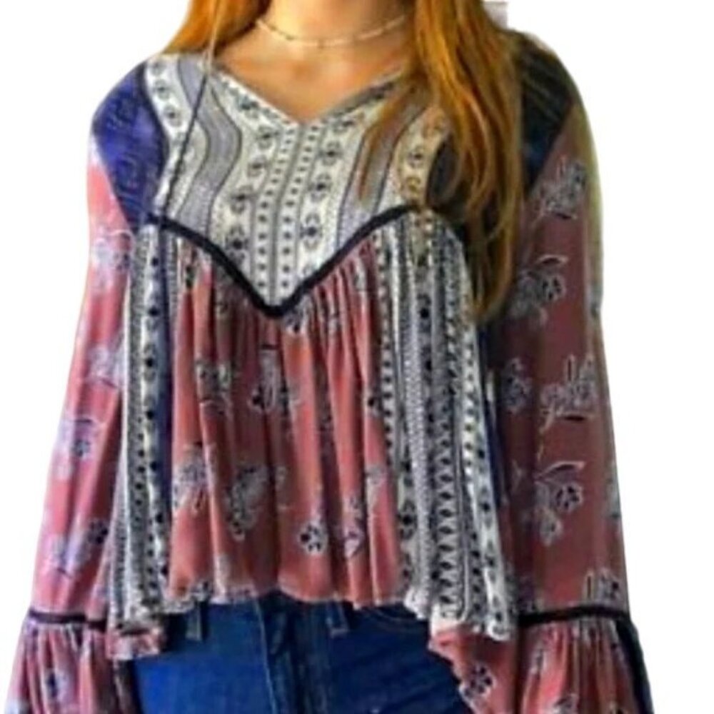 Vintage Havana Boho Bell Sleeve Blouse